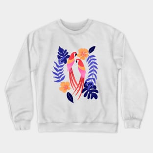 Red macaws and blue tropical leaves Crewneck Sweatshirt